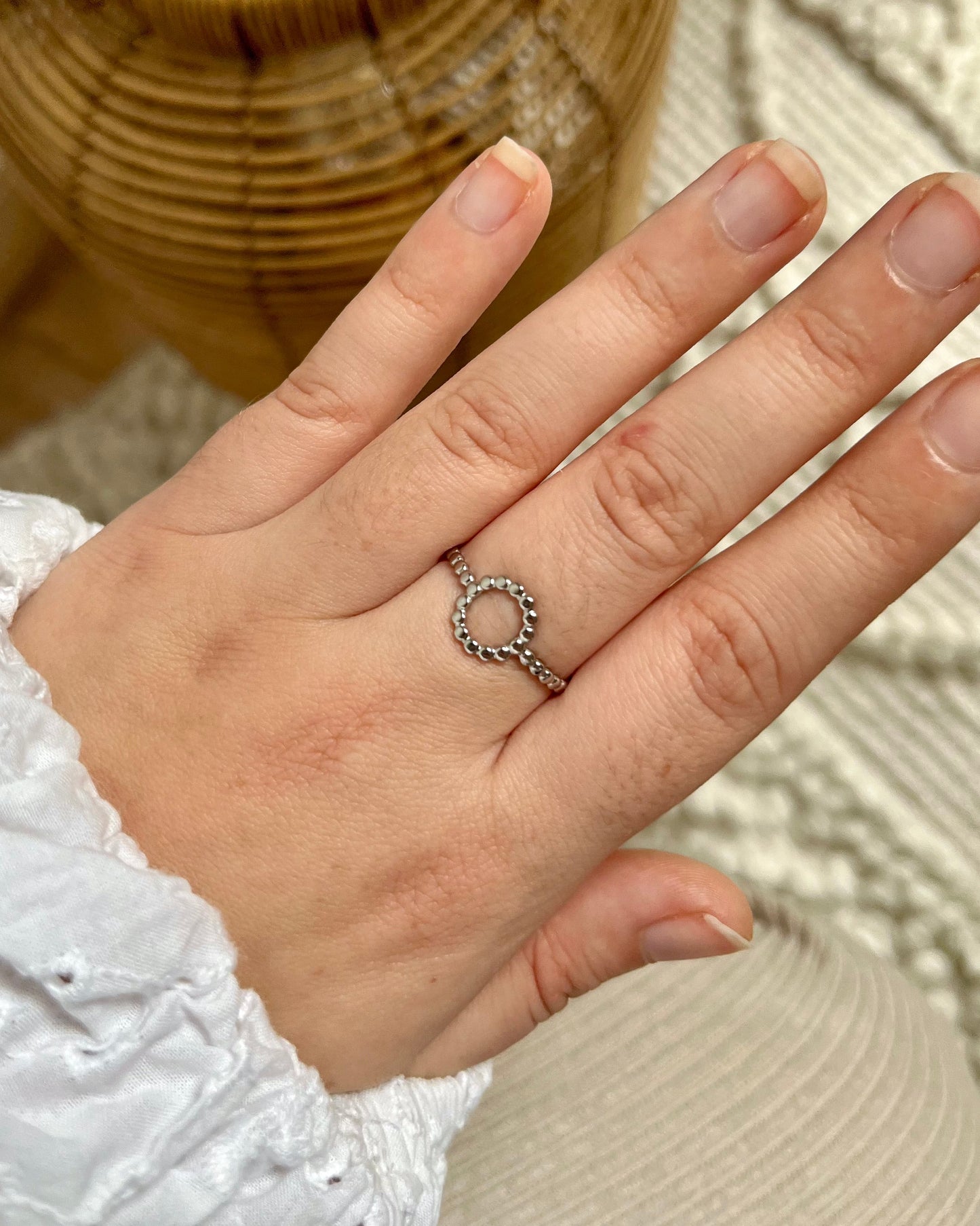 Bague avec motif rond milligrain argenté Acier inoxydable ADELINE