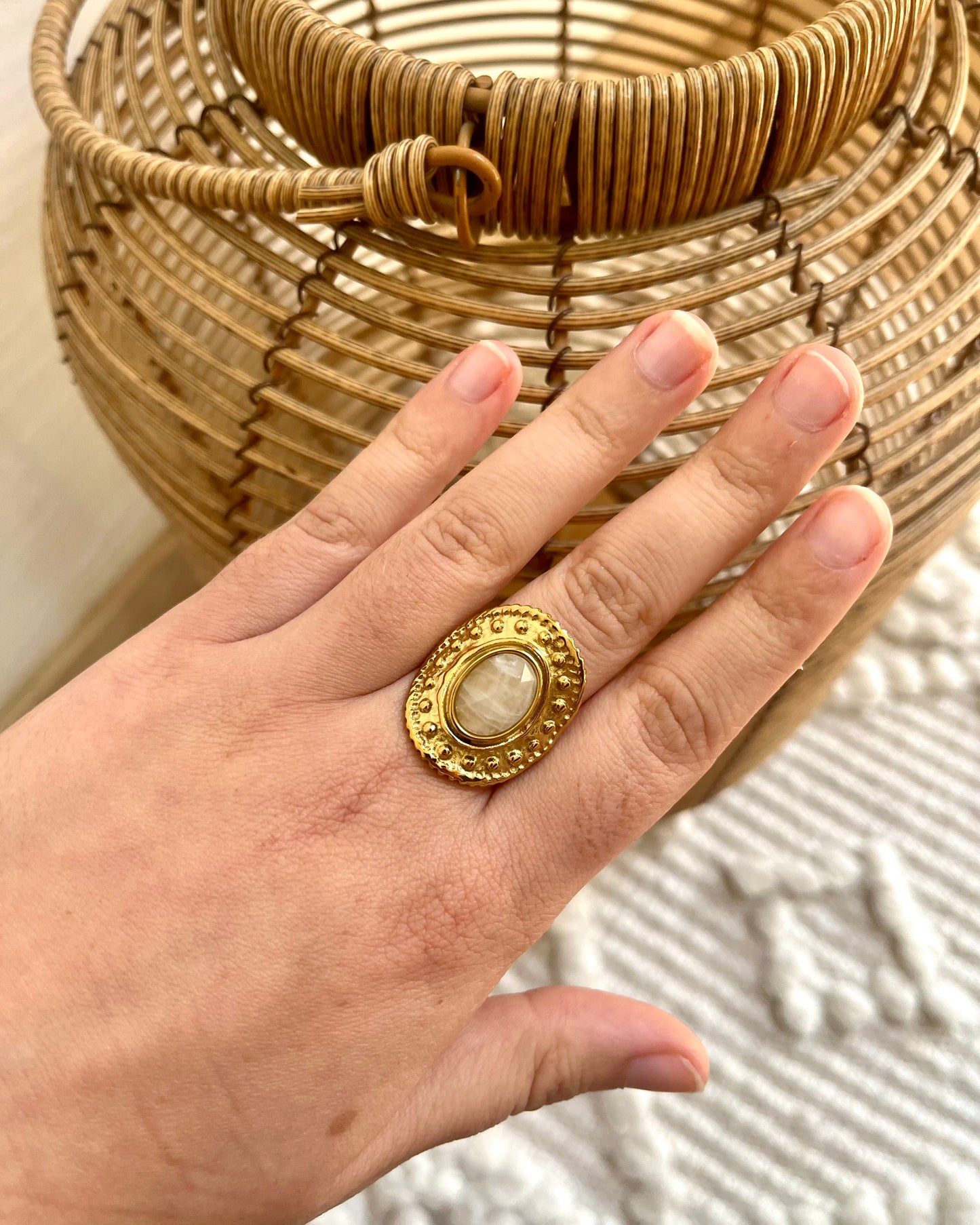 Bague large avec pierre naturelle ESMERALDA