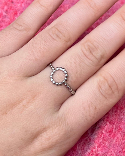 Bague avec motif rond milligrain argenté Acier inoxydable ADELINE