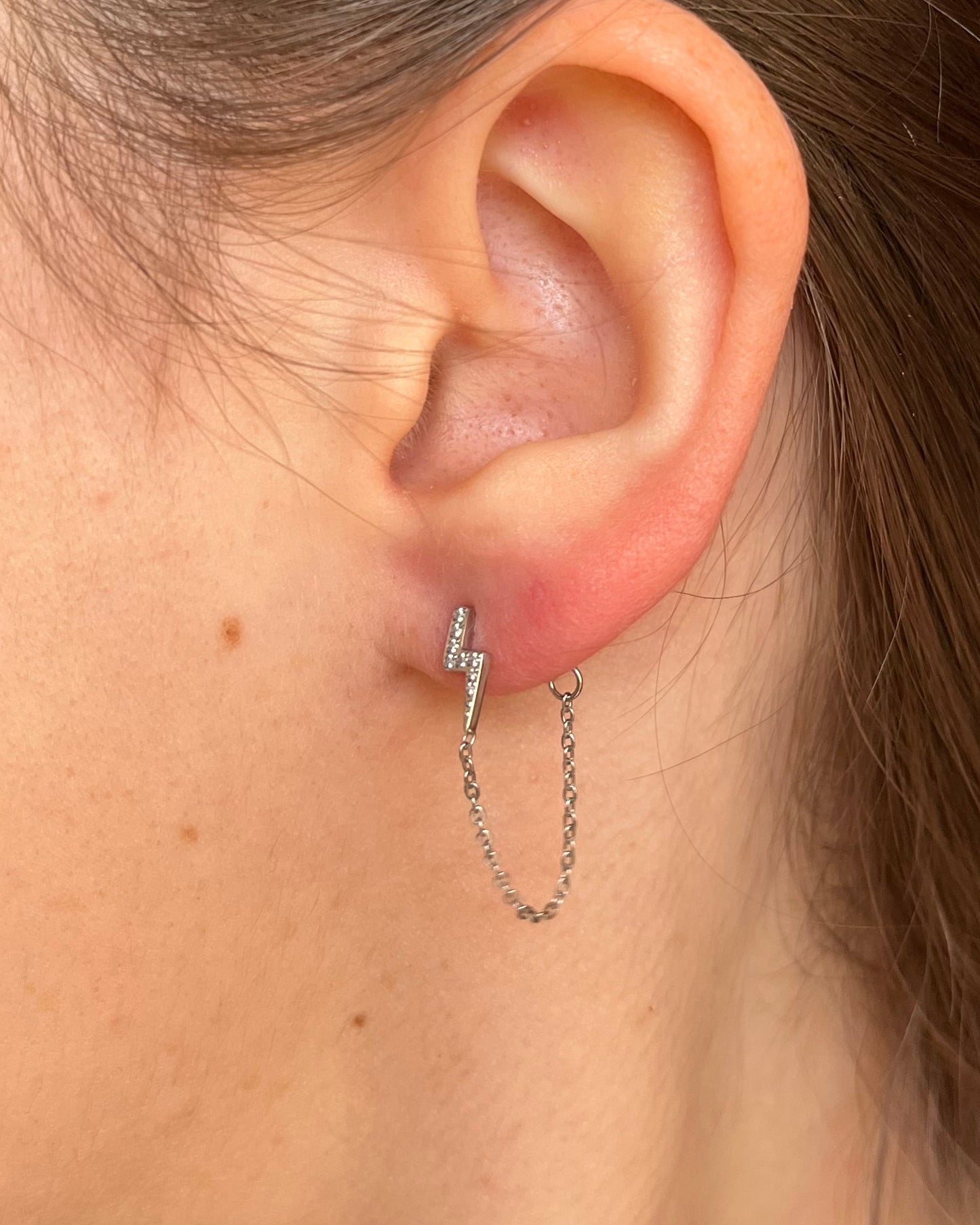 Boucles d'oreilles éclair avec chaîne et strass FLASH