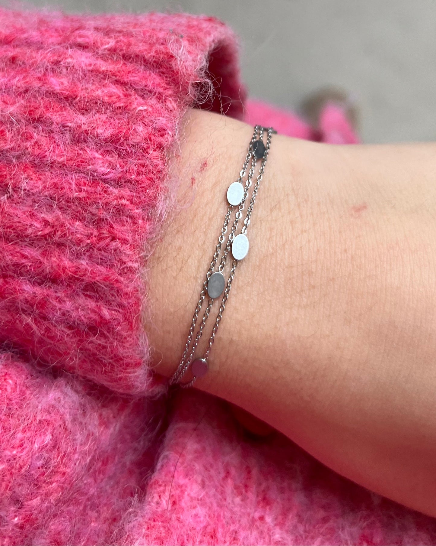 Bracelet multirang pampilles argenté en acier inoxydable MALOU