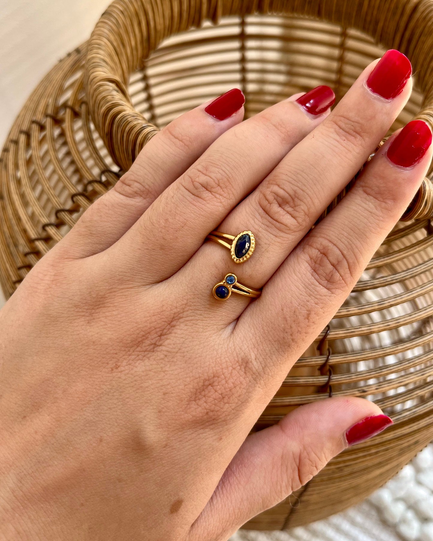 Bague pierre naturelle et strass ouverte LAVANDA