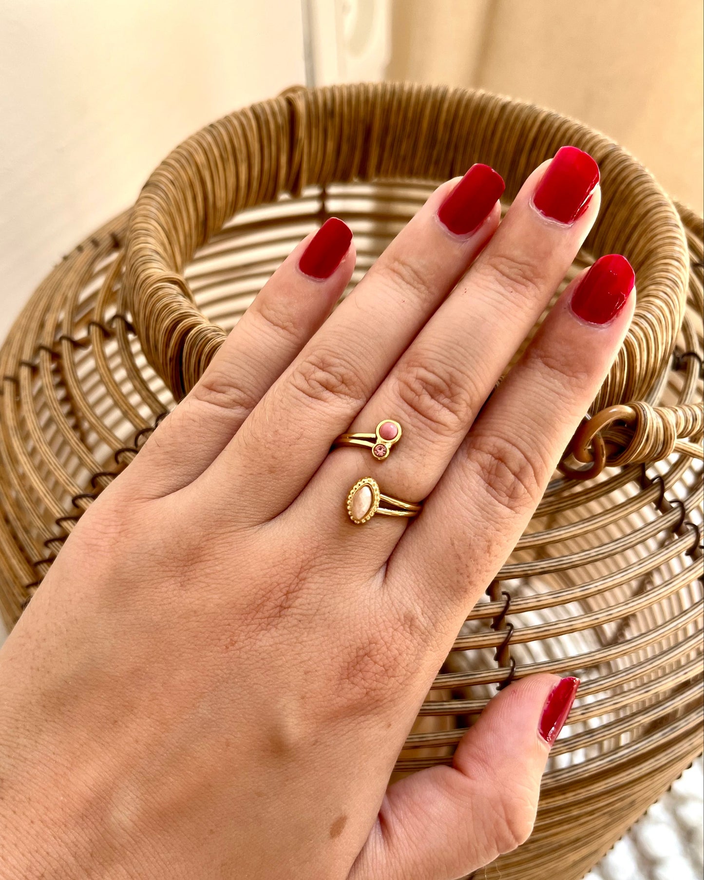 Bague pierre naturelle et strass ouverte LAVANDA
