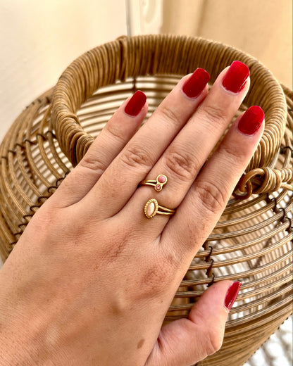 Bague pierre naturelle et strass ouverte LAVANDA