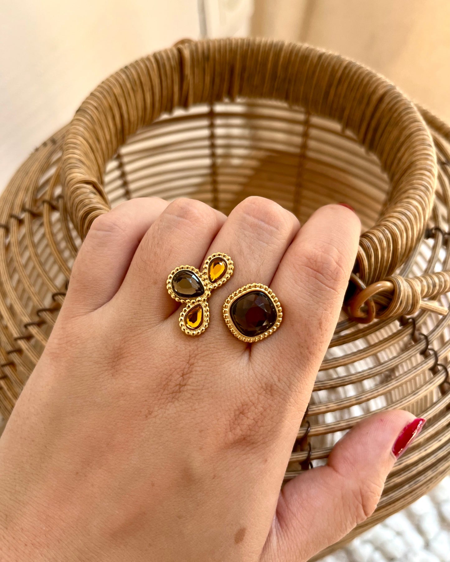 Bague ouverte pâte de verre colorée ORA