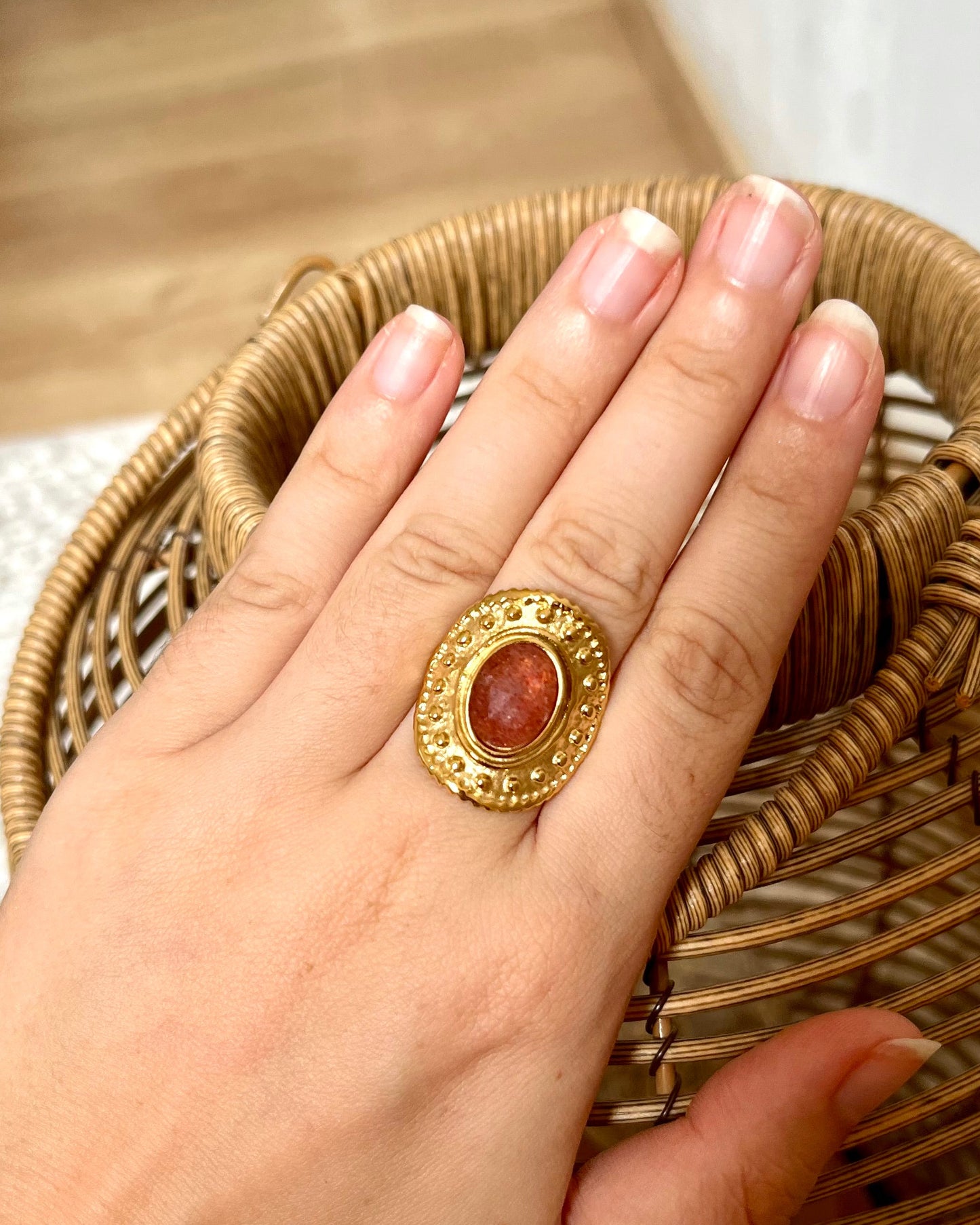 Bague large avec pierre naturelle ESMERALDA