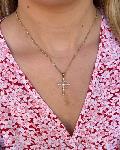 Collier croix chrétienne avec strass en acier RHODA
