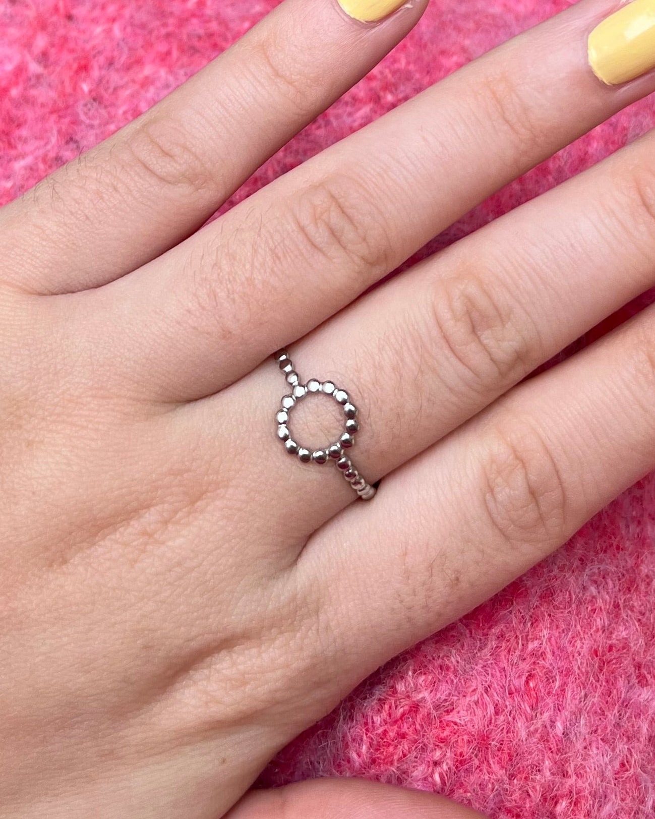 Bague avec motif rond milligrain argenté Acier inoxydable ADELINE