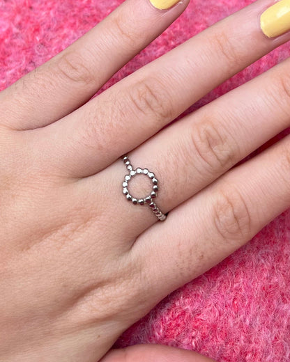 Bague avec motif rond milligrain argenté Acier inoxydable ADELINE