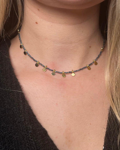 Collier perles pâtes de verre bleues Acier inoxydable LILOU