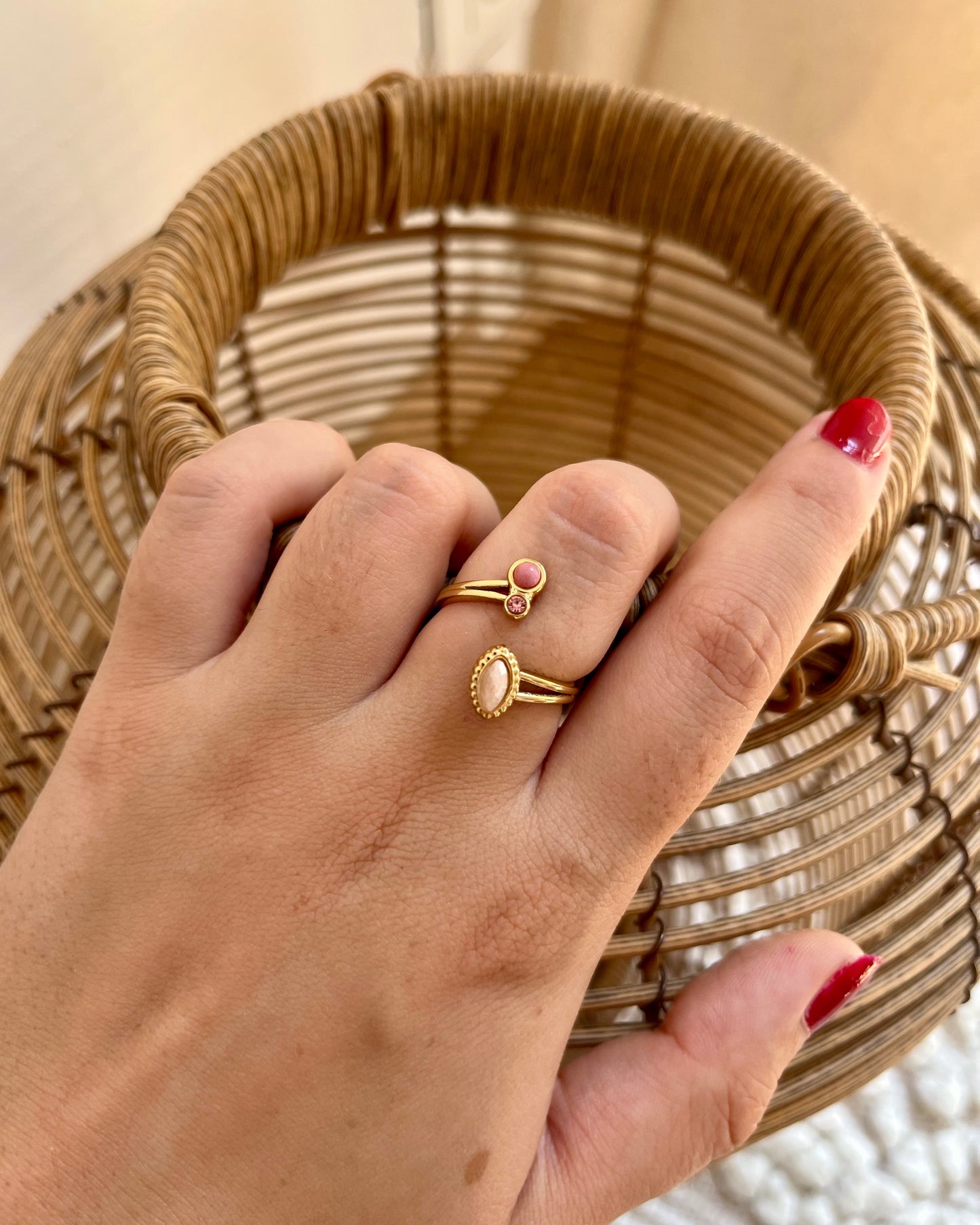 Bague pierre naturelle et strass ouverte LAVANDA