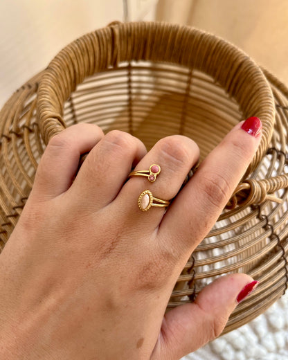 Bague pierre naturelle et strass ouverte LAVANDA