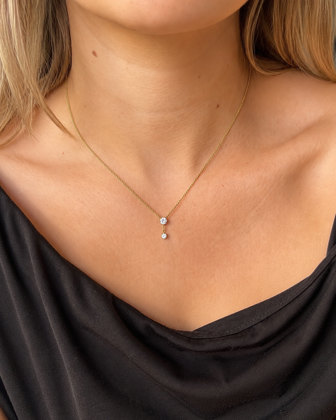 Collier double strass élégant en acier STRASS