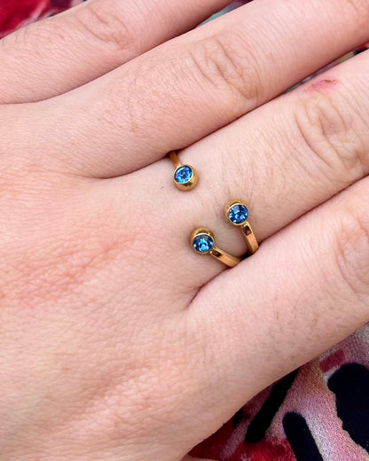Bague ouverte 3 strass bleus Acier inoxydable NADIA