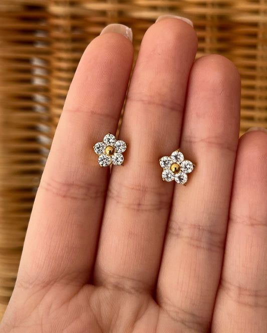 Puces d'oreilles fleur avec strass en acier SOLANE