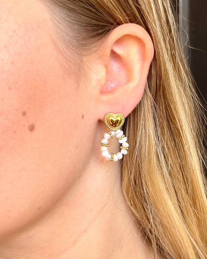 Boucles d'oreilles coeur avec perles d'eau douce SIMONE