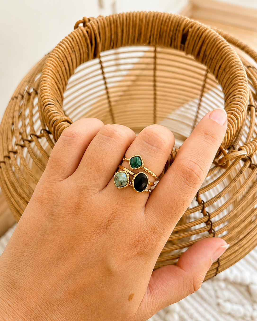 Bague avec 3 pierres naturelles GAIA