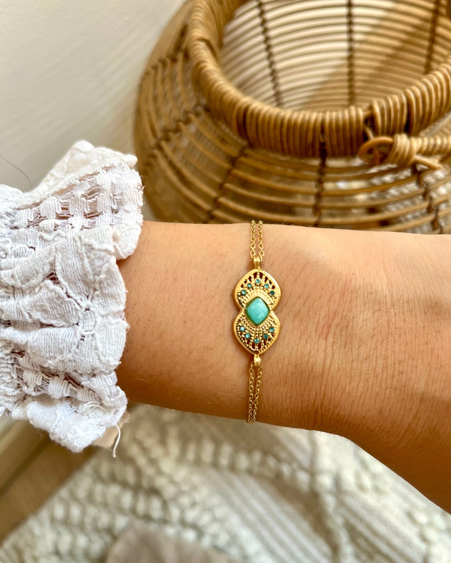 Bracelet double pierre naturelle et strass CALIA