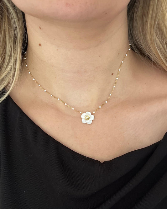 Collier fleur blanche en nacre Acier inoxydable ALICE
