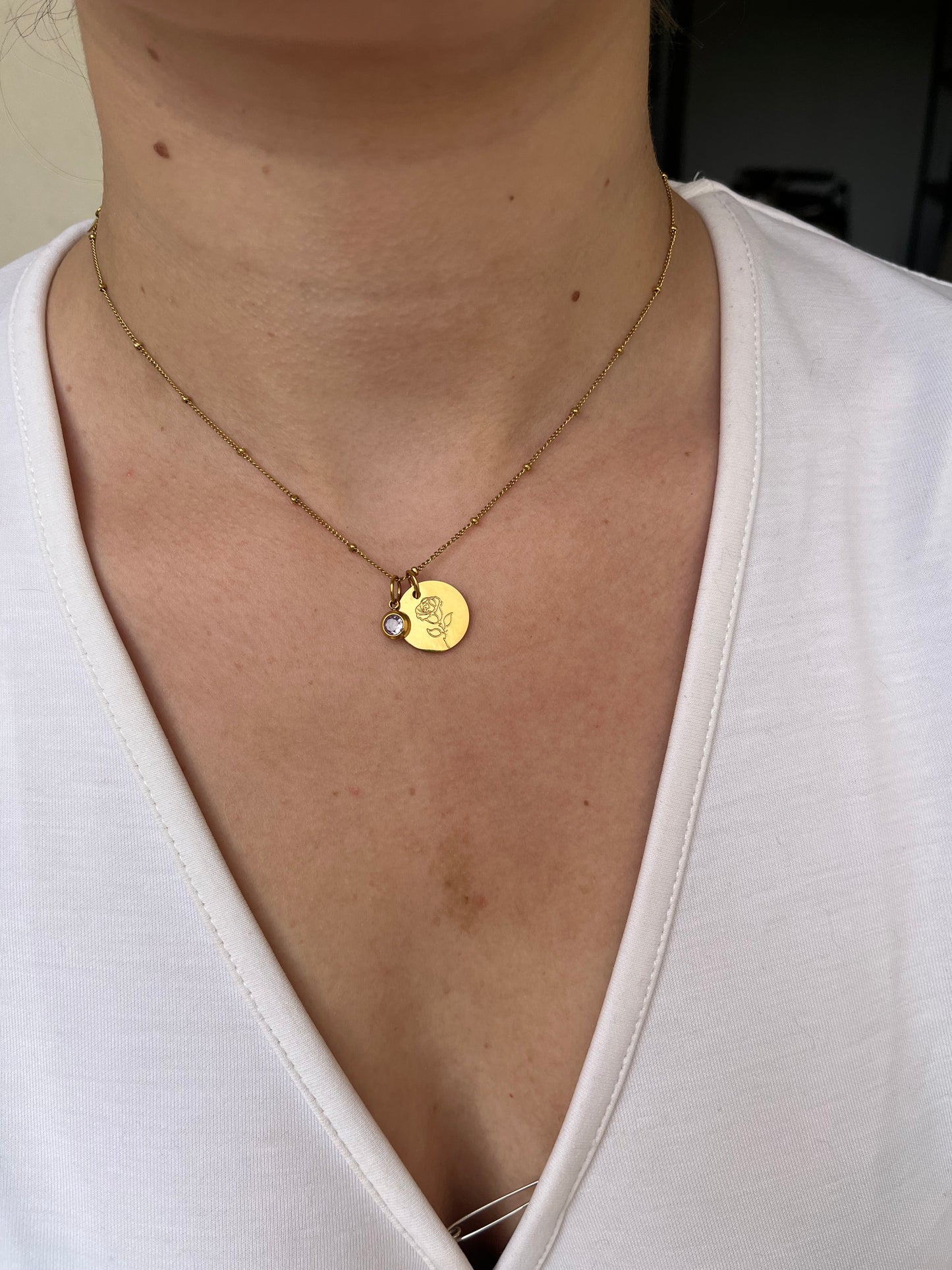Collier FLEUR + PIERRE de naissance personnalisé