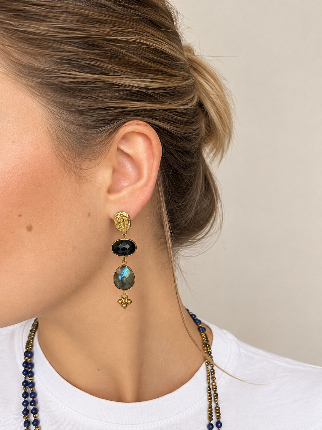 Boucles d'oreilles oeil de tigre et pierre de soleil MILEY