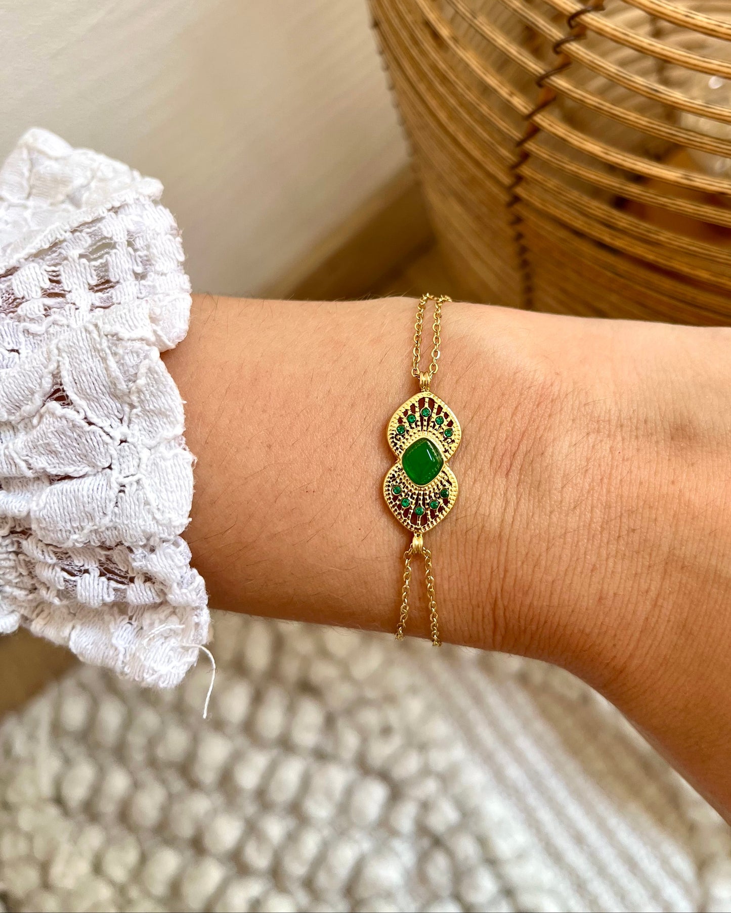 Bracelet double pierre naturelle et strass CALIA