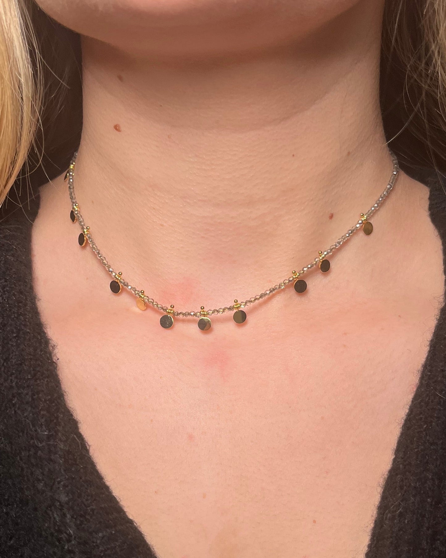 Collier perles pâtes de verre grises Acier inoxydable LILOU