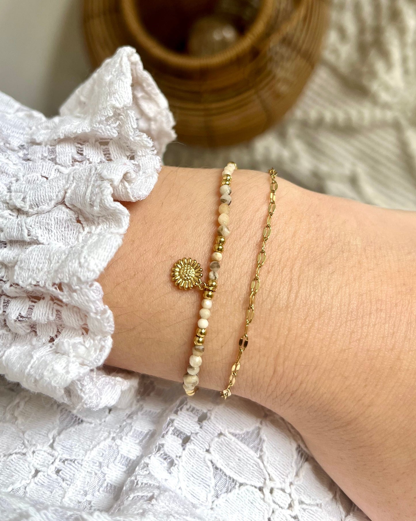 Bracelet double rangs fleur OLI