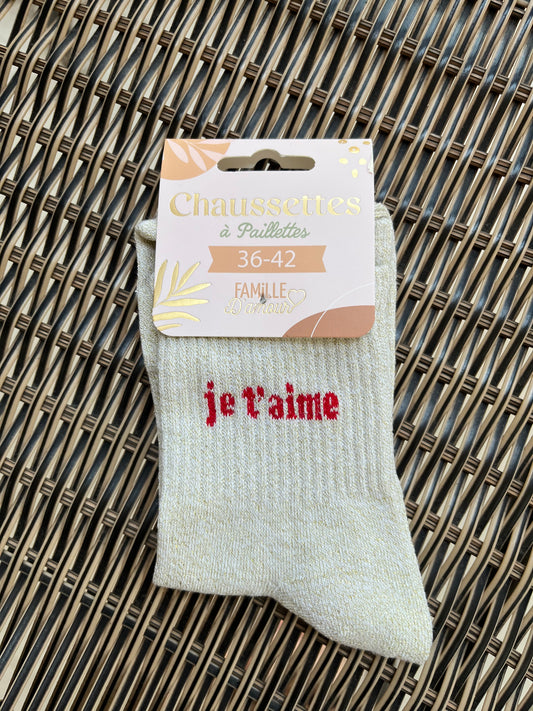 Chaussettes à paillettes Je t'aime