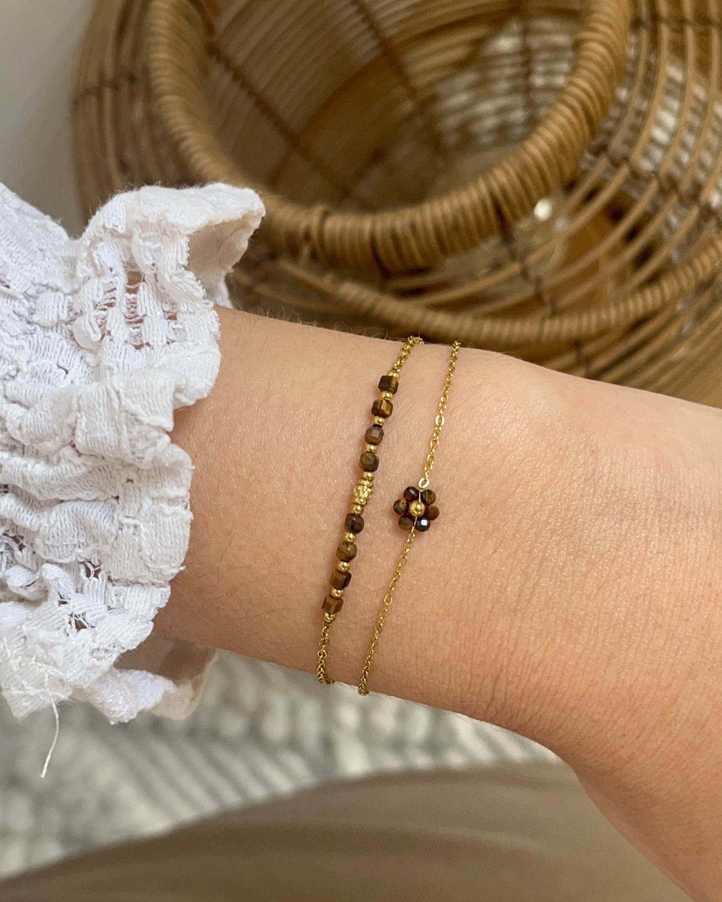 Bracelet double pierres naturelles fleur FLORA