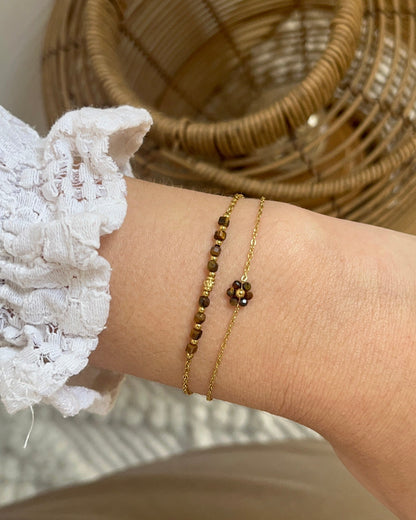 Bracelet double pierres naturelles fleur FLORA