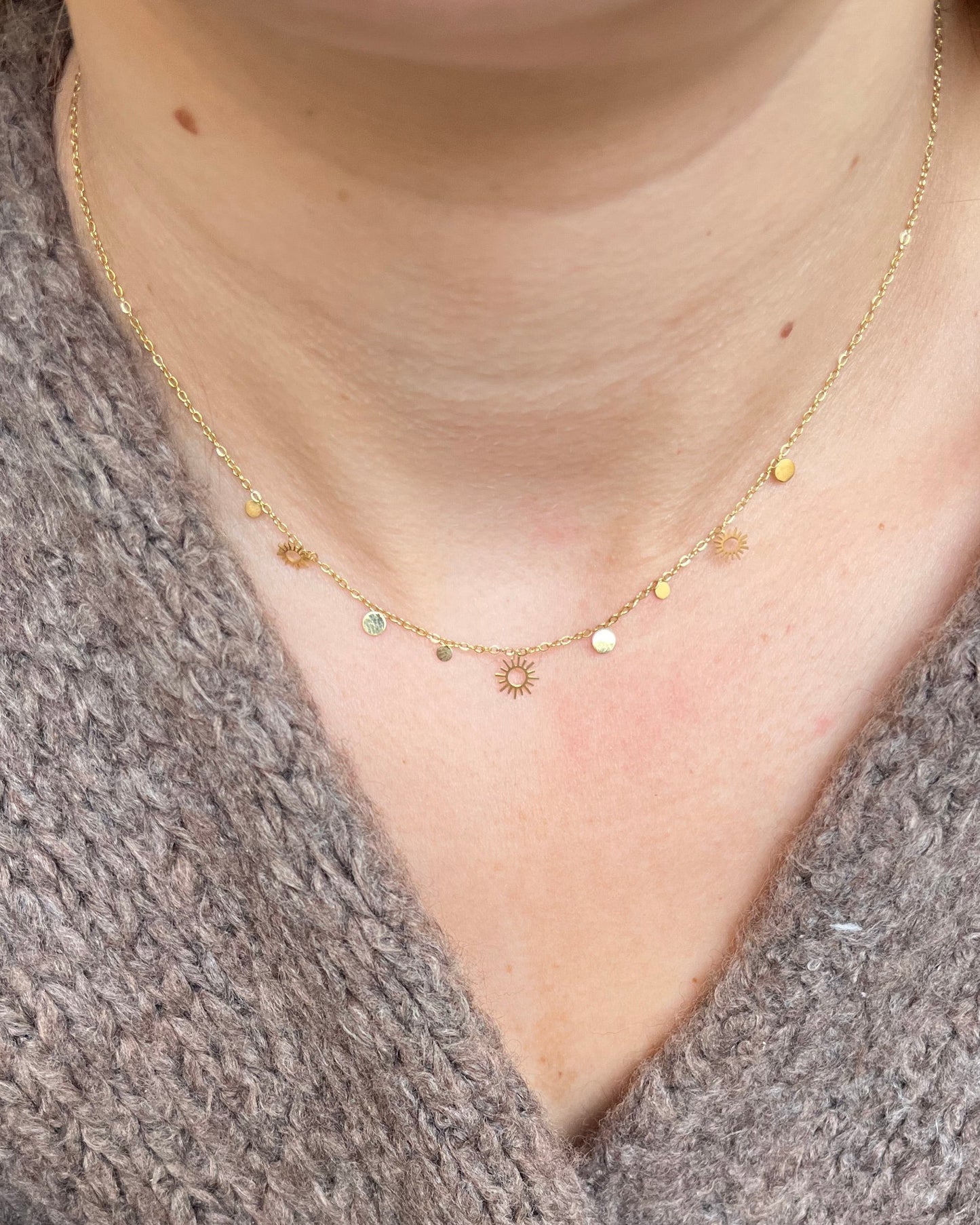 Collier breloque soleils et ronds doré Acier inoxydable SOLENA