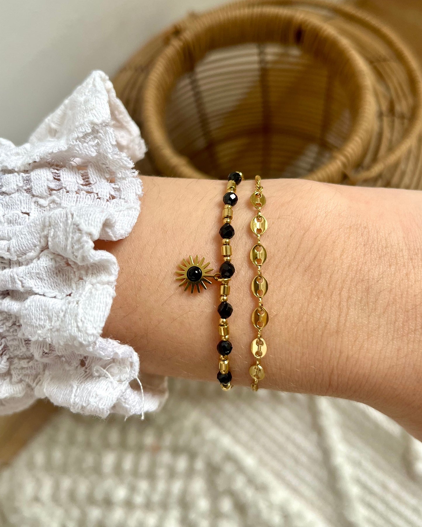 Bracelet double pierres naturelles soleil PERNILLE