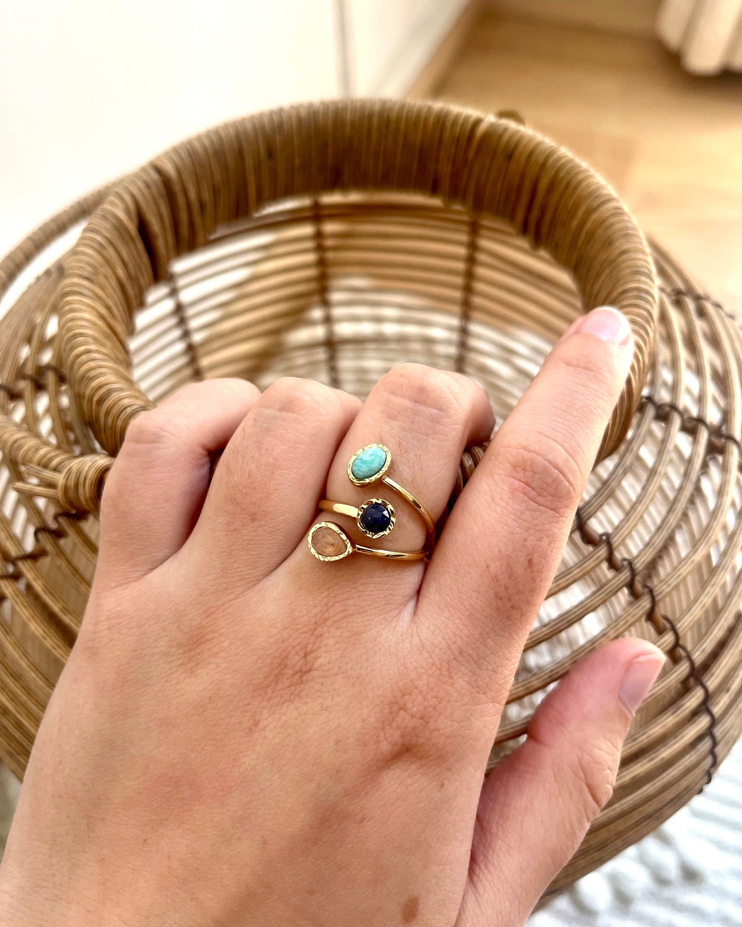 Bague élégante 3 pierres naturelles GEMMYO
