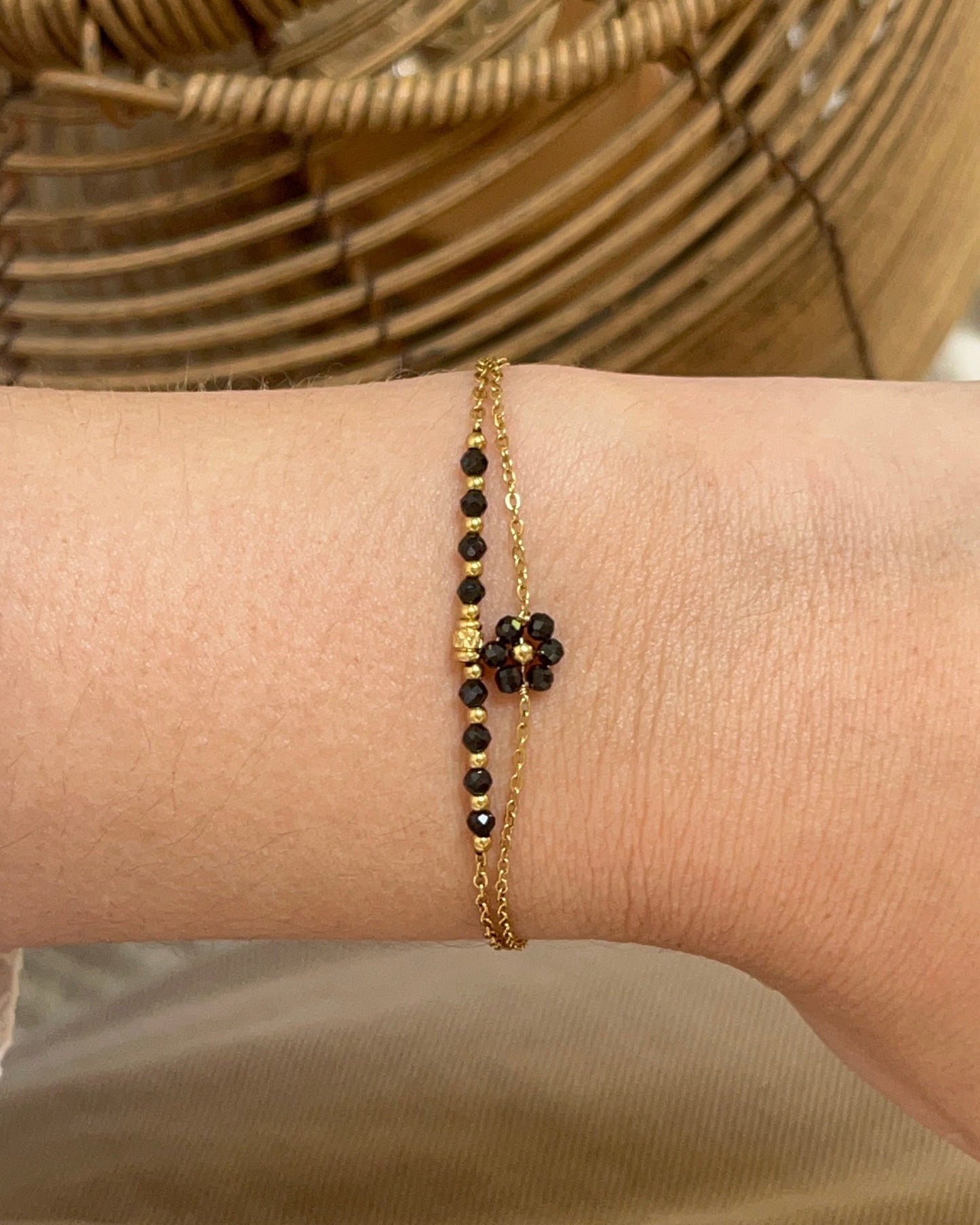 Bracelet double pierres naturelles fleur FLORA