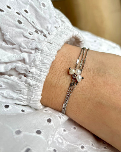 Bracelet multirang perles d'eau douce argenté Acier inoxydable GRETA