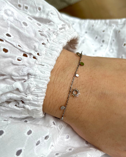 Bracelet breloques soleils et ronds argenté SOLENA
