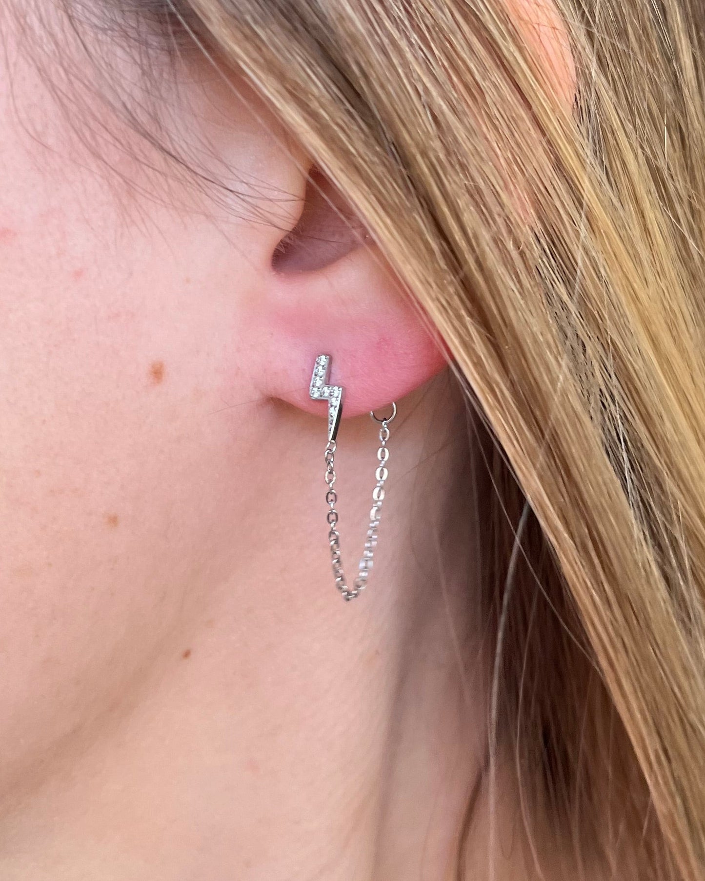 Boucles d'oreilles éclair avec chaîne et strass FLASH