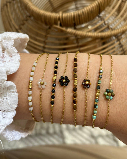 Bracelet double pierres naturelles fleur FLORA
