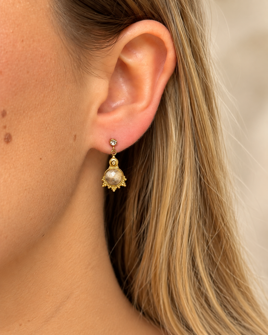 Puces d'oreilles soleil et pierre naturelle LUMIERE
