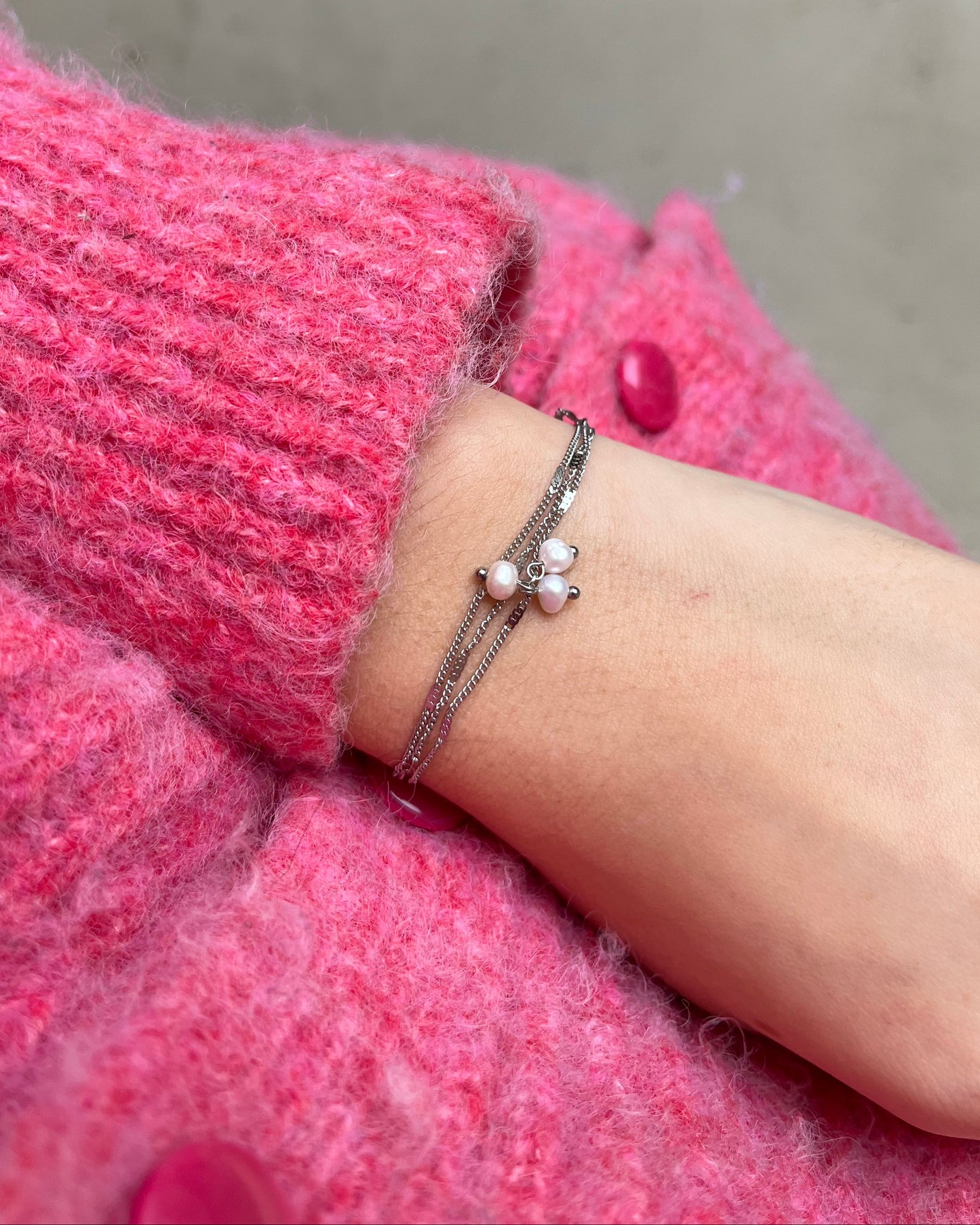 Bracelet multirang perles d'eau douce argenté Acier inoxydable GRETA