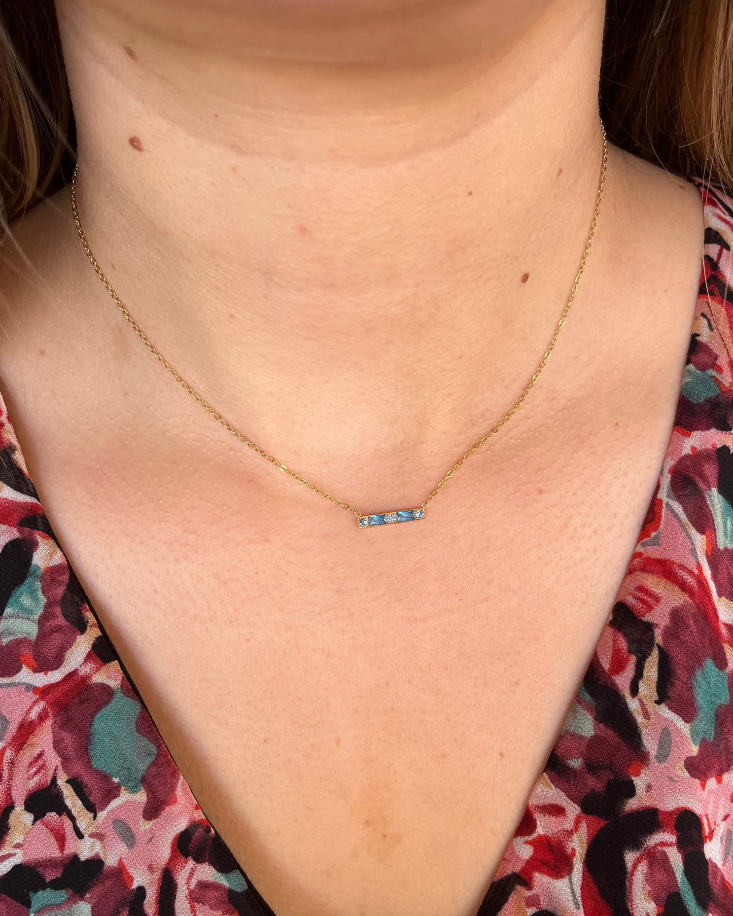 Collier strass bleu rectangulaire féminin HONORE