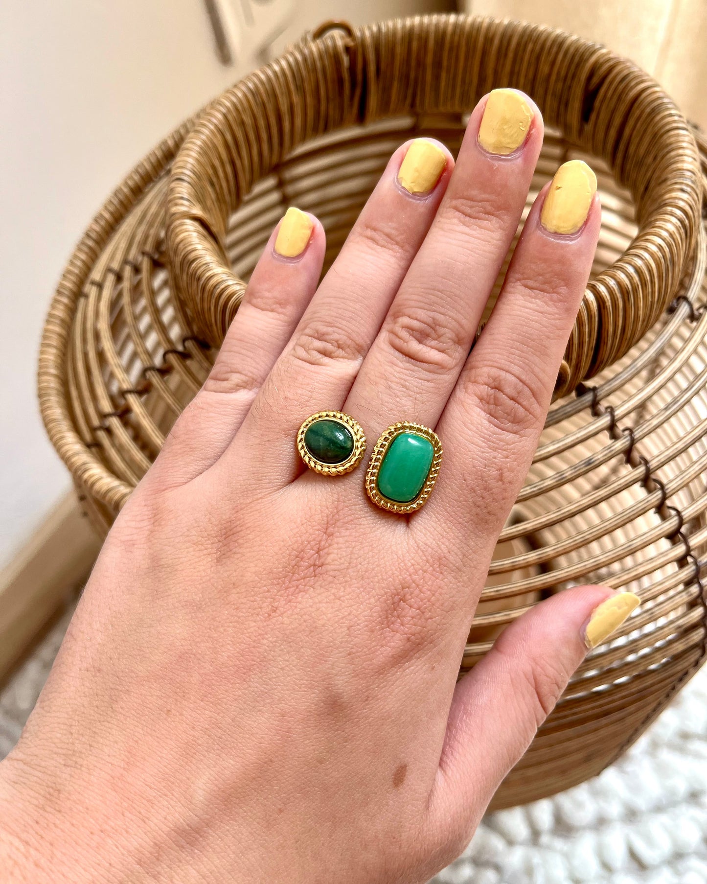 Bague ouverte double pierre naturelle NOELIA