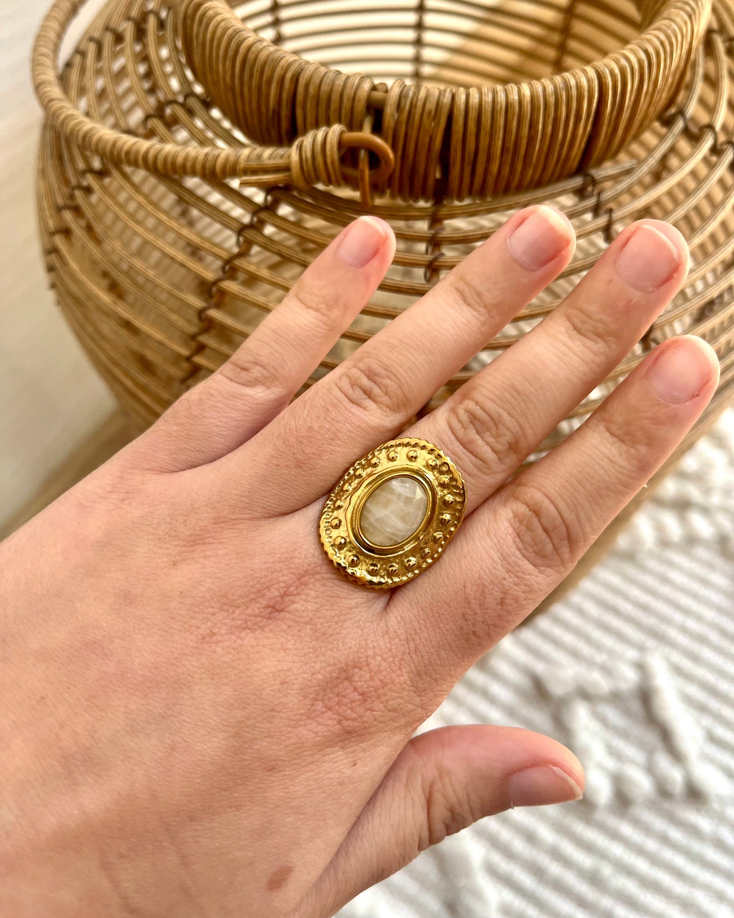 Bague large avec pierre naturelle ESMERALDA