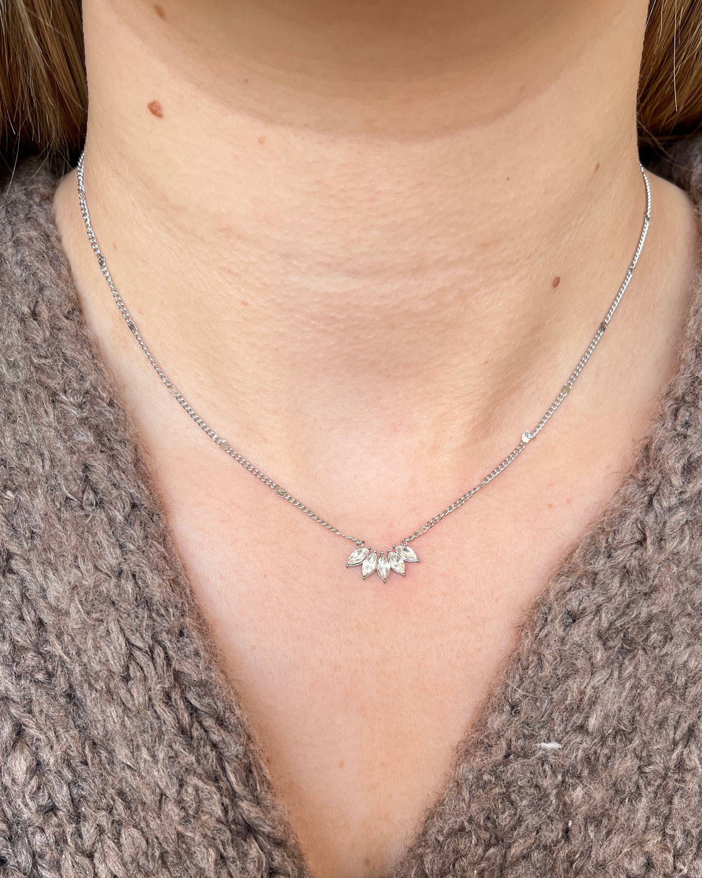 Collier fleur en strass argenté Acier inoxydable LIVIA