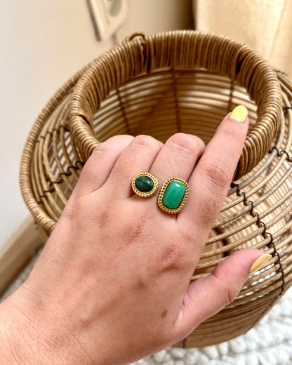 Bague ouverte double pierre naturelle NOELIA