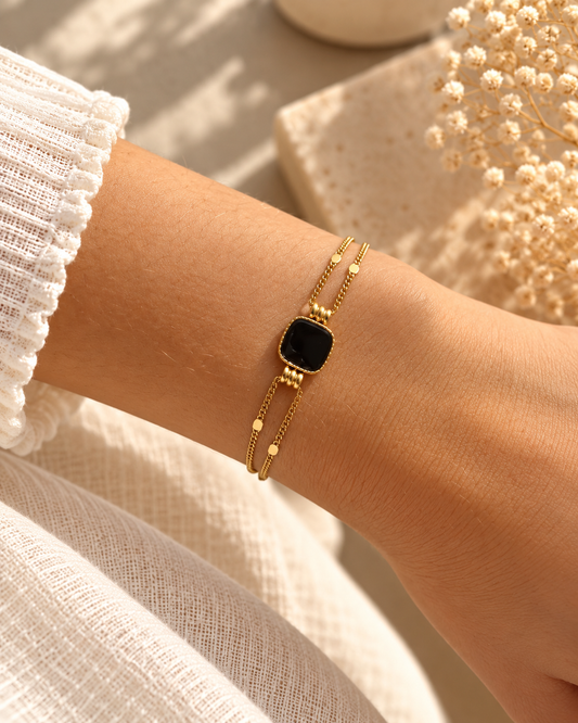 Bracelet double rang pierre naturelle carré CLEOFINA