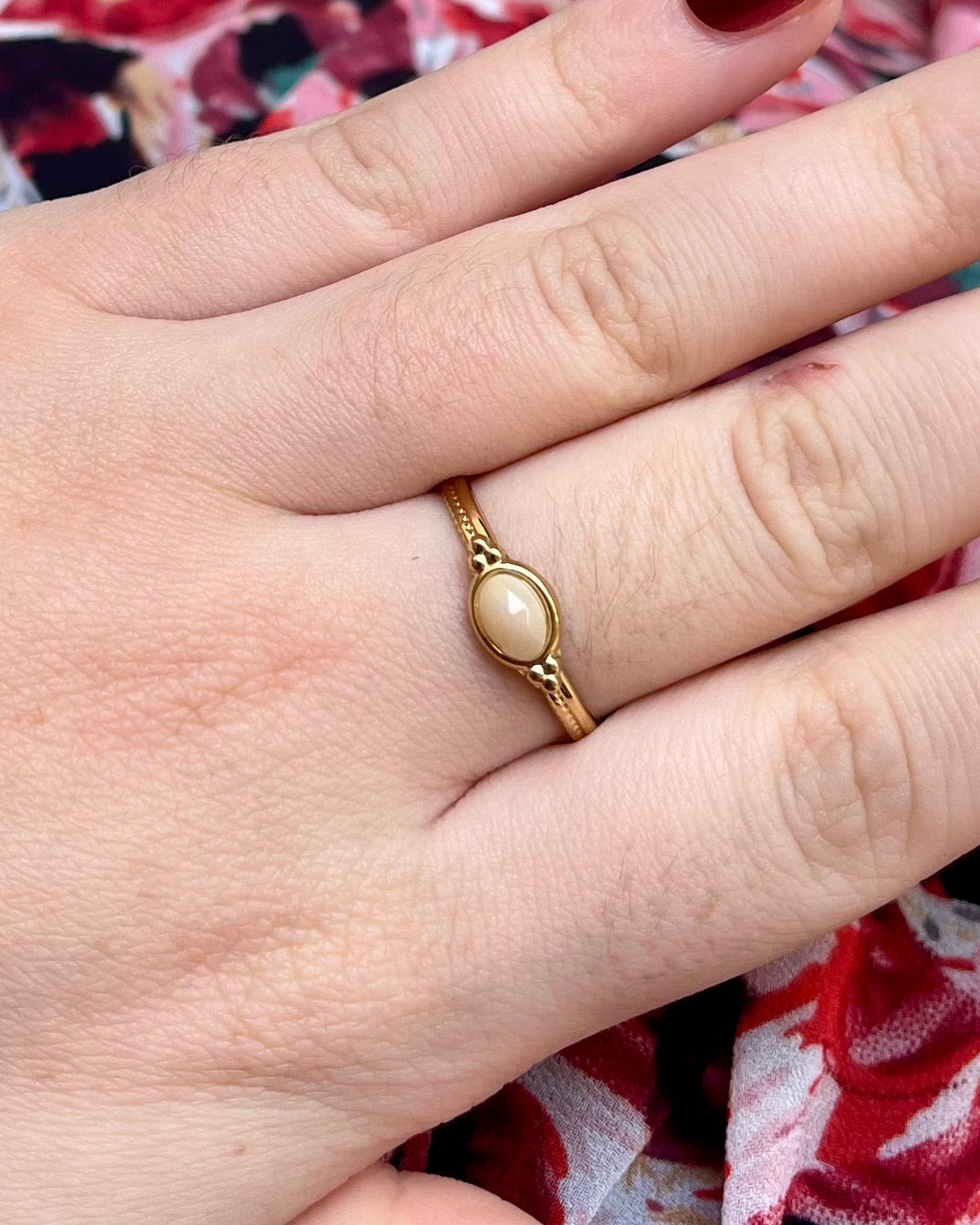 Bague pierre naturelle Nacre blanche Acier inoxydable NESTA