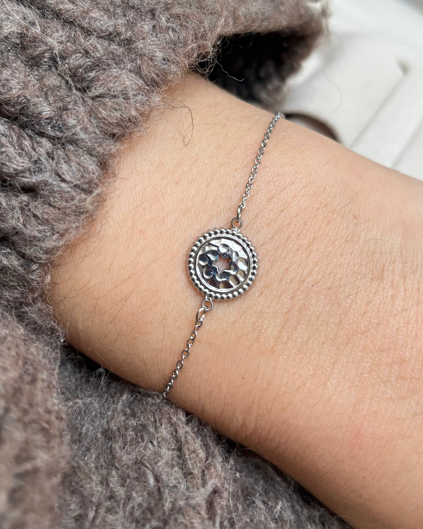 Bracelet médaillon étoile argenté Acier inoxydable ESMEE