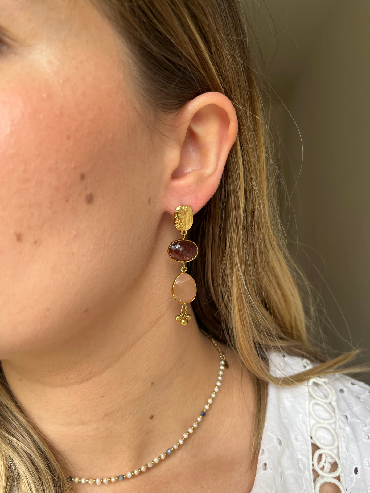 Boucles d'oreilles oeil de tigre et pierre de soleil MILEY